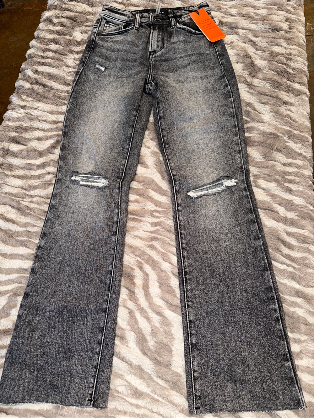 Women's Distressed High-Rise Straight Jeans - Acid Black Cropped Flare